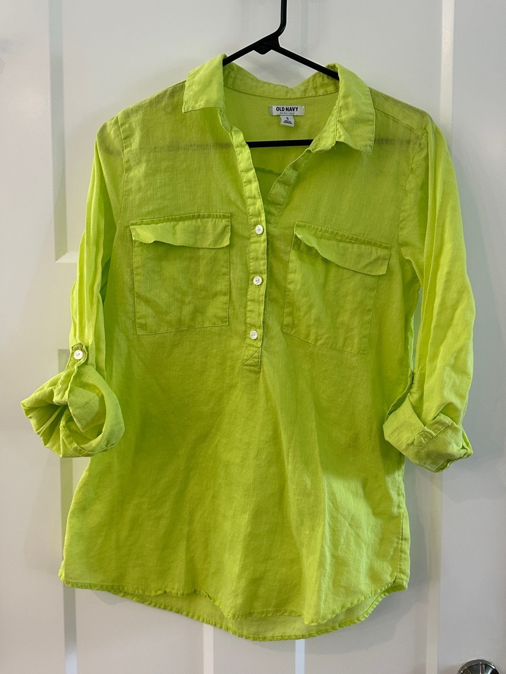 Old Navy women’s linen tunic shirt bright green size Medium M EUC